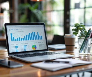 ordinateur avec des graphiques à l'écran